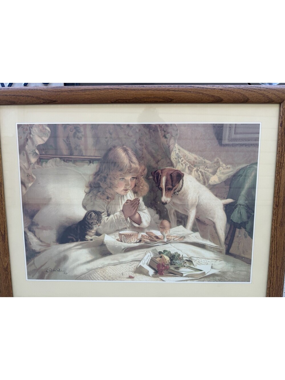 Vintage Charles Burton "Suspense" Victorian Art Print Framed Lithograph 24x21